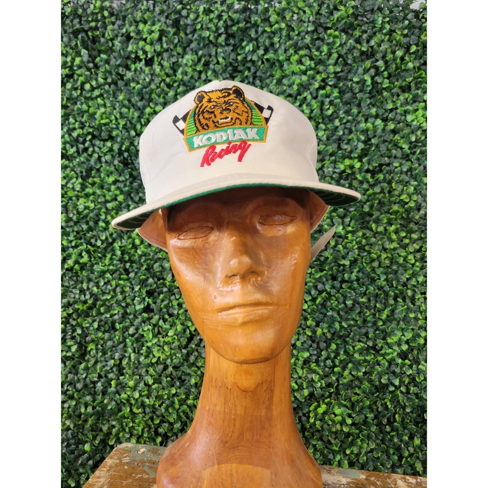vtg 90s KODIAK RACING 5 PANEL Hat // tobacco snapback nascar bear checkered flag